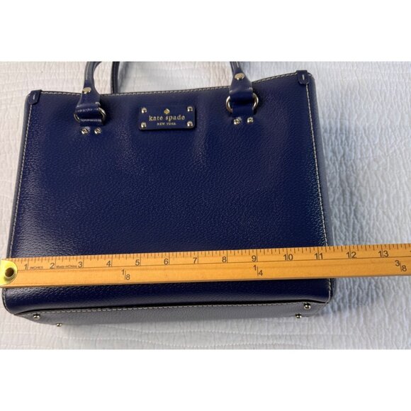 Kate Spade Navy Blue Wellesley Quinn Classic Leather Tote Handbag Office - Picture 12 of 14